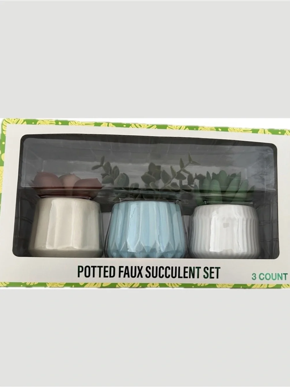 Potted Faux Succulent Set White, Blue, Cream, decoration room living room,gift